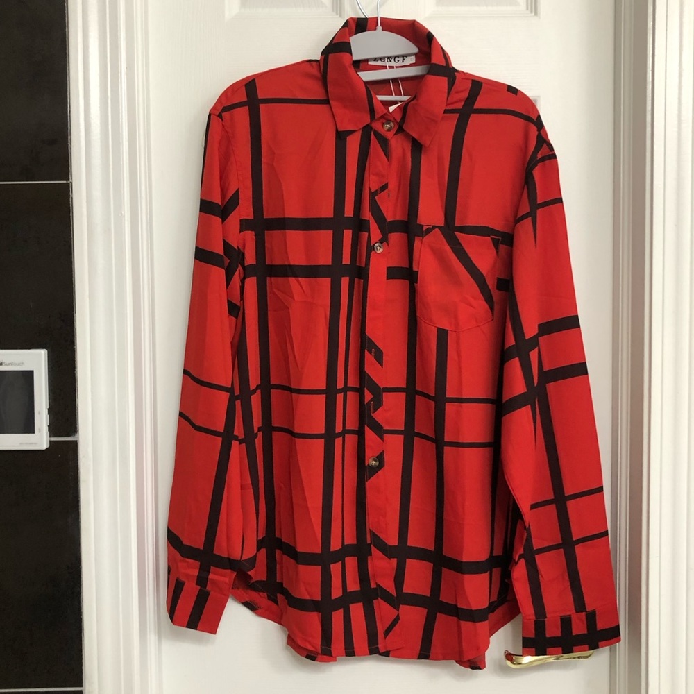 NWT* Oversized Plaid Button-Up Blouse